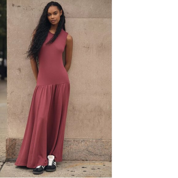 Daily Practice by Anthropologie Sleeveless Drop-Waist Midi Dress S new Wine - Picture 3 of 4